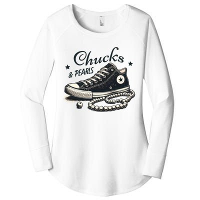 Chucks And Pearls IM With Her Kamala 2024 Retro Vintage Women's Perfect Tri Tunic Long Sleeve Shirt