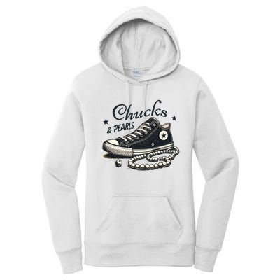 Chucks And Pearls IM With Her Kamala 2024 Retro Vintage Women's Pullover Hoodie