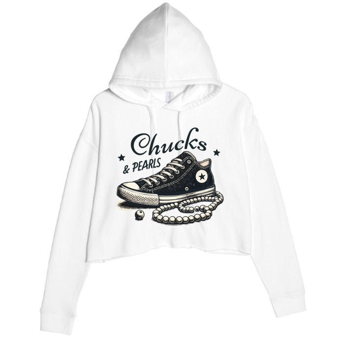 Chucks And Pearls IM With Her Kamala 2024 Retro Vintage Crop Fleece Hoodie