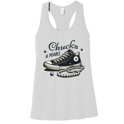 Chucks And Pearls IM With Her Kamala 2024 Retro Vintage Women's Racerback Tank