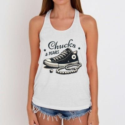 Chucks And Pearls IM With Her Kamala 2024 Retro Vintage Women's Knotted Racerback Tank