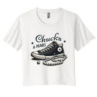 Chucks And Pearls IM With Her Kamala 2024 Retro Vintage Women's Crop Top Tee