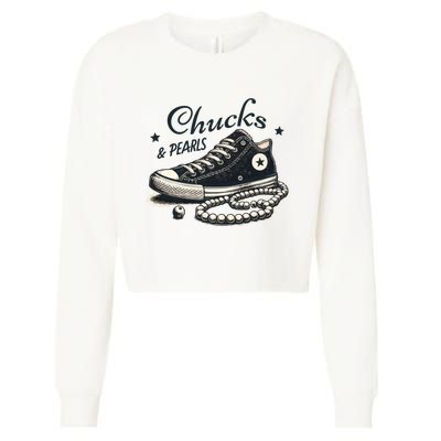 Chucks And Pearls IM With Her Kamala 2024 Retro Vintage Cropped Pullover Crew