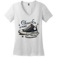 Chucks And Pearls IM With Her Kamala 2024 Retro Vintage Women's V-Neck T-Shirt