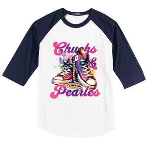 Chucks And Pearls Im With Her Kamala Baseball Sleeve Shirt