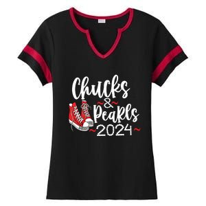 Chucks And Pearls 2024 Women Gift Ladies Halftime Notch Neck Tee