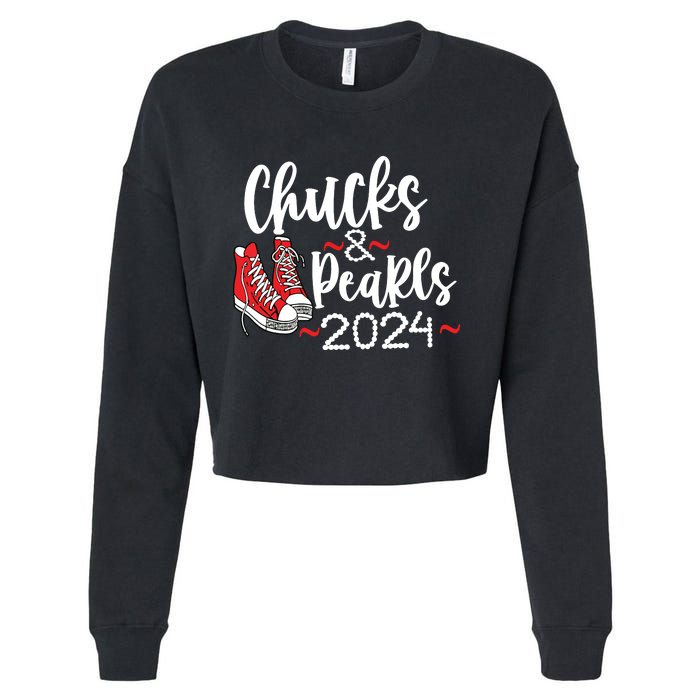 Chucks And Pearls 2024 Women Gift Cropped Pullover Crew