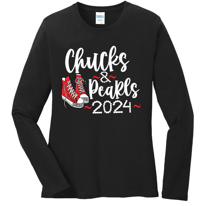 Chucks And Pearls 2024 Women Gift Ladies Long Sleeve Shirt