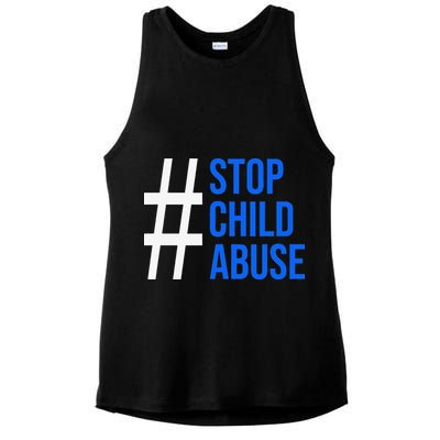 Child Abuse Prevention Awareness Blue Boho Rainbow Pinwheel Ladies PosiCharge Tri-Blend Wicking Tank