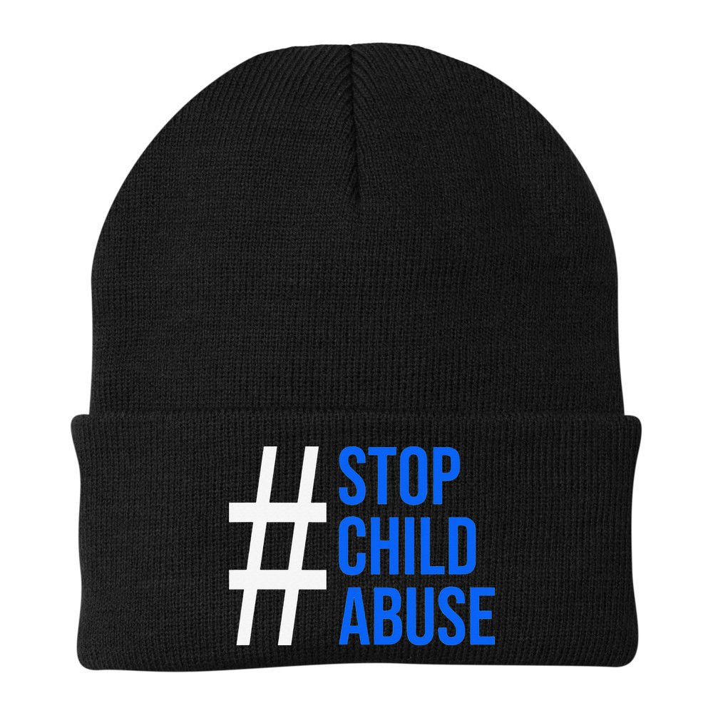 Child Abuse Prevention Awareness Blue Boho Rainbow Pinwheel Beanie