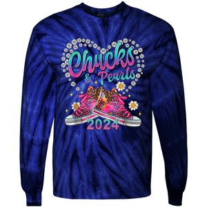 Chucks And Pearls Kamala Harris 2024 For President 47 Tie-Dye Long Sleeve Shirt