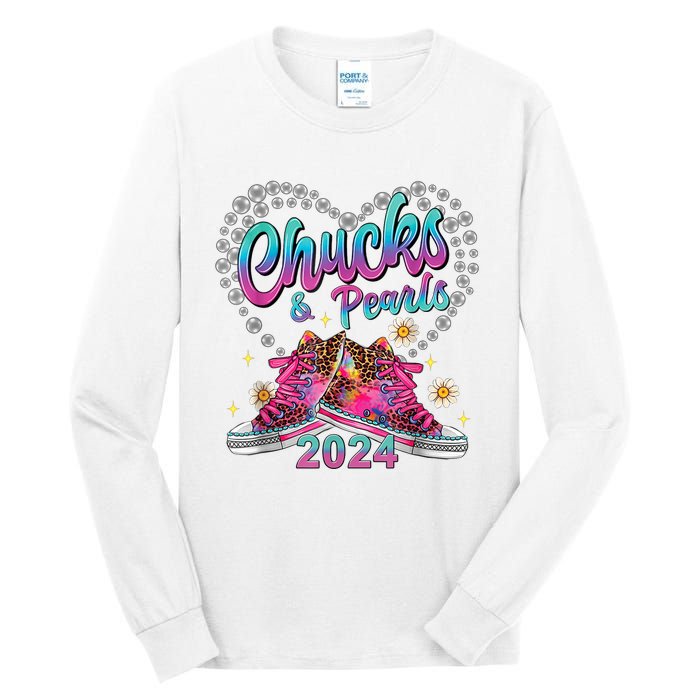 Chucks And Pearls Kamala Harris 2024 For President 47 Tall Long Sleeve T-Shirt