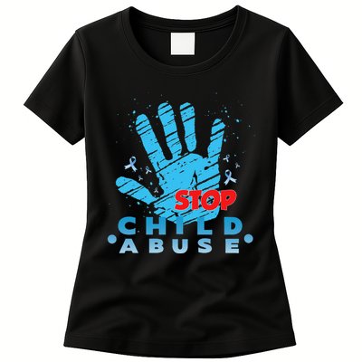 Child Abuse Prevention Awareness Month April Blue Ribbon Womens T-Shirt