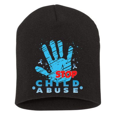 Child Abuse Prevention Awareness Month April Blue Ribbon Short Acrylic Beanie