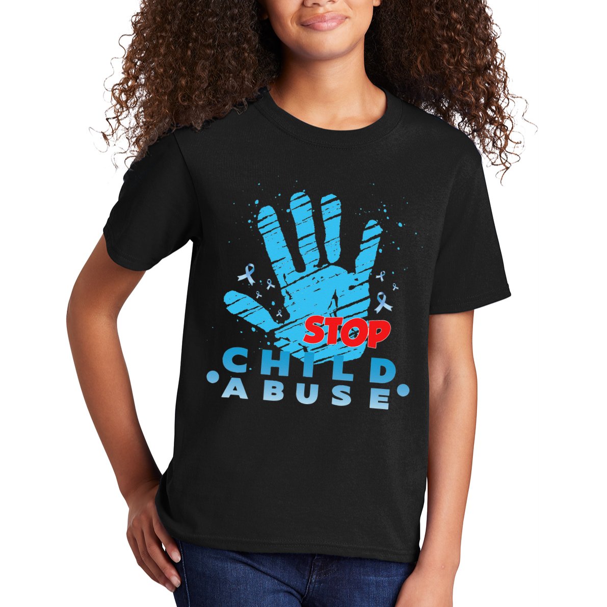 Child Abuse Prevention Awareness Month April Blue Ribbon Kids T-Shirt