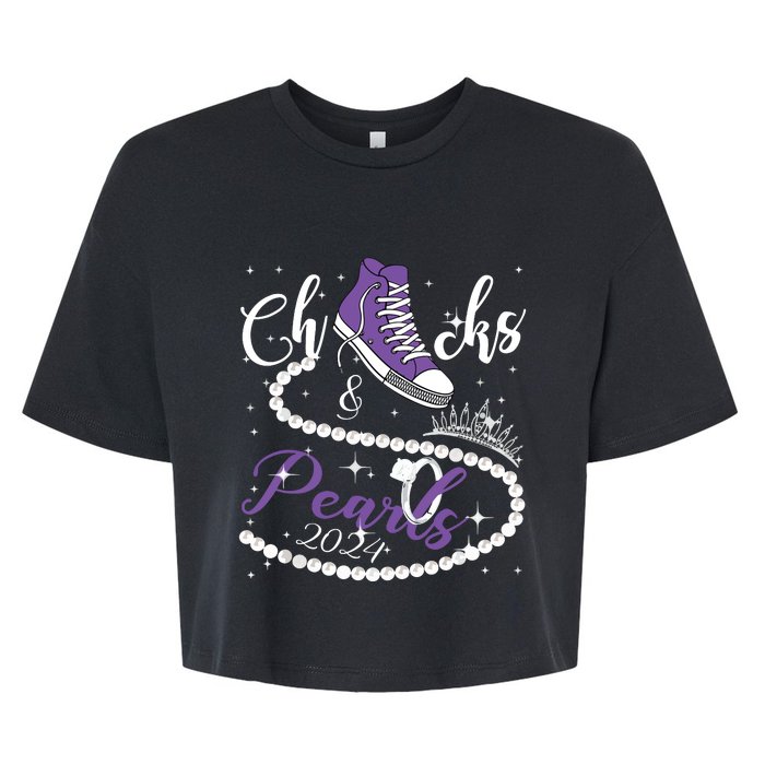 Chucks And Pearls 2024 Kamala Harris 2024 Vote President 47 Bella+Canvas Jersey Crop Tee