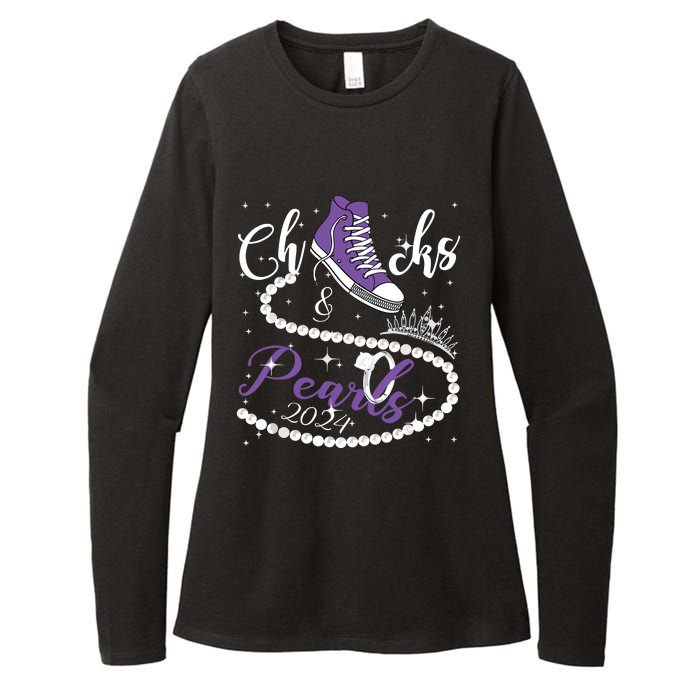 Chucks And Pearls 2024 Kamala Harris 2024 Vote President 47 Womens CVC Long Sleeve Shirt