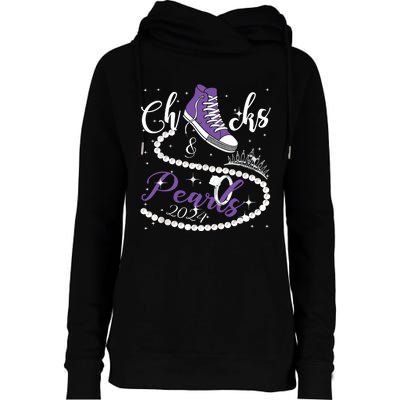 Chucks And Pearls 2024 Kamala Harris 2024 Vote President 47 Womens Funnel Neck Pullover Hood