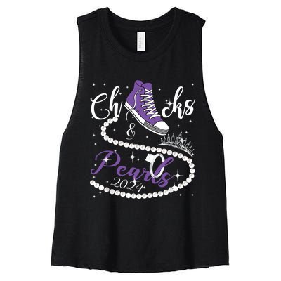 Chucks And Pearls 2024 Kamala Harris 2024 Vote President 47 Women's Racerback Cropped Tank