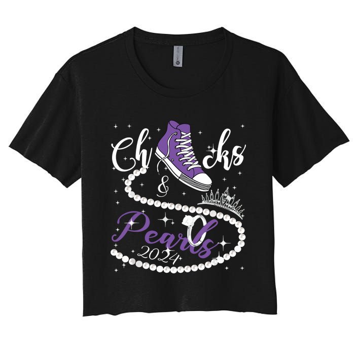 Chucks And Pearls 2024 Kamala Harris 2024 Vote President 47 Women's Crop Top Tee