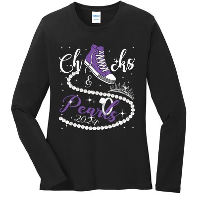 Chucks And Pearls 2024 Kamala Harris 2024 Vote President 47 Ladies Long Sleeve Shirt