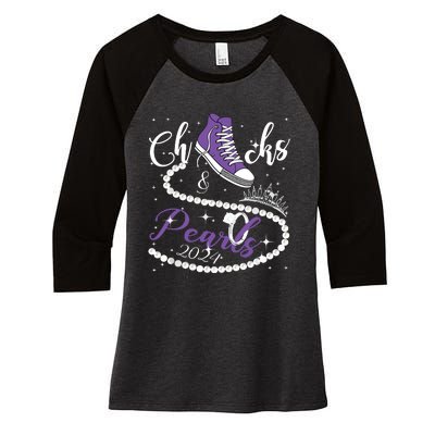 Chucks And Pearls 2024 Kamala Harris 2024 Vote President 47 Women's Tri-Blend 3/4-Sleeve Raglan Shirt