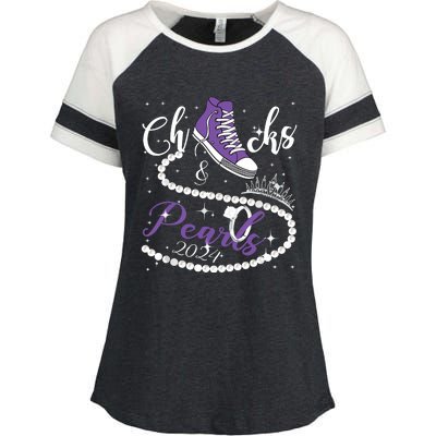 Chucks And Pearls 2024 Kamala Harris 2024 Vote President 47 Enza Ladies Jersey Colorblock Tee