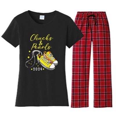 Chucks And Pearls 2024 Kamala Harris For President 47th Women's Flannel Pajama Set