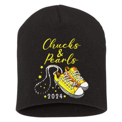 Chucks And Pearls 2024 Kamala Harris For President 47th Short Acrylic Beanie