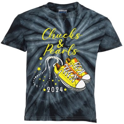 Chucks And Pearls 2024 Kamala Harris For President 47th Kids Tie-Dye T-Shirt