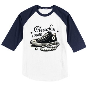 Chucks And Pearls Im With Her Kamala 2024 Baseball Sleeve Shirt