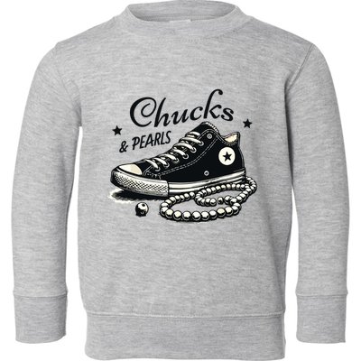 Chucks And Pearls Im With Her Kamala 2024 Toddler Sweatshirt