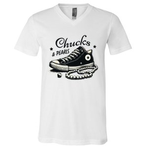 Chucks And Pearls Im With Her Kamala 2024 V-Neck T-Shirt