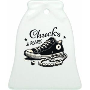 Chucks And Pearls Im With Her Kamala 2024 Ceramic Bell Ornament