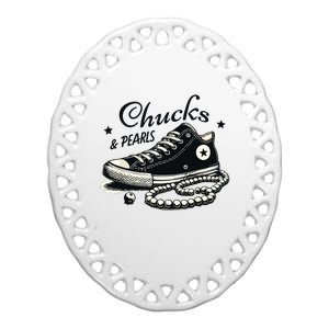 Chucks And Pearls Im With Her Kamala 2024 Ceramic Oval Ornament