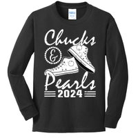 Chucks And Pearls Kamala Harris 2024 Usa Election 2024 Kids Long Sleeve Shirt