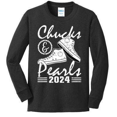 Chucks And Pearls Kamala Harris 2024 Usa Election 2024 Kids Long Sleeve Shirt