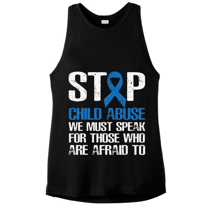 Child Abuse Prevention Awareness Month Blue Ribbon Butterfly Ladies PosiCharge Tri-Blend Wicking Tank