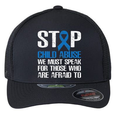 Child Abuse Prevention Awareness Month Blue Ribbon Butterfly Flexfit Unipanel Trucker Cap