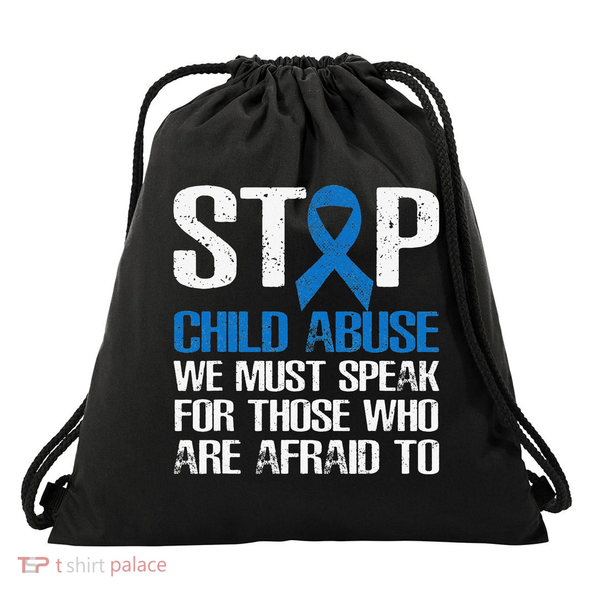 Child Abuse Prevention Awareness Month Blue Ribbon Butterfly Drawstring Bag