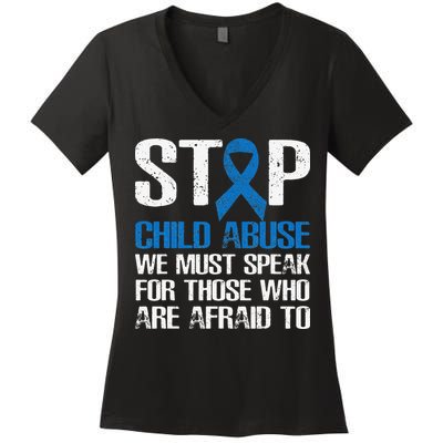 Child Abuse Prevention Awareness Month Blue Ribbon Butterfly Women's V-Neck T-Shirt