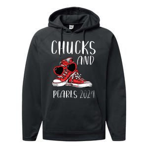 Chucks And Pearls Im With Her Kamala 2024 Performance Fleece Hoodie