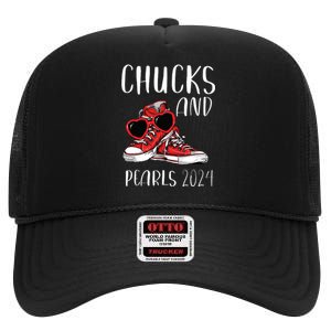 Chucks And Pearls Im With Her Kamala 2024 High Crown Mesh Back Trucker Hat