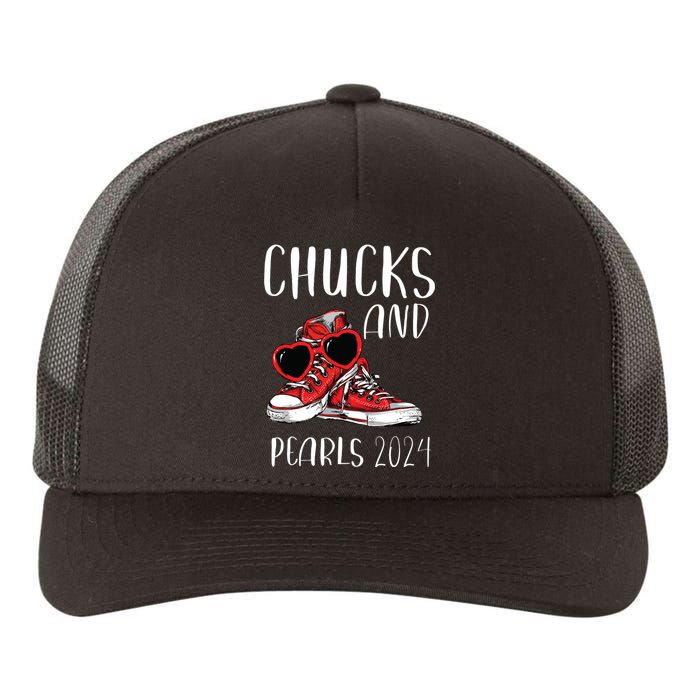 Chucks And Pearls Im With Her Kamala 2024 Yupoong Adult 5-Panel Trucker Hat