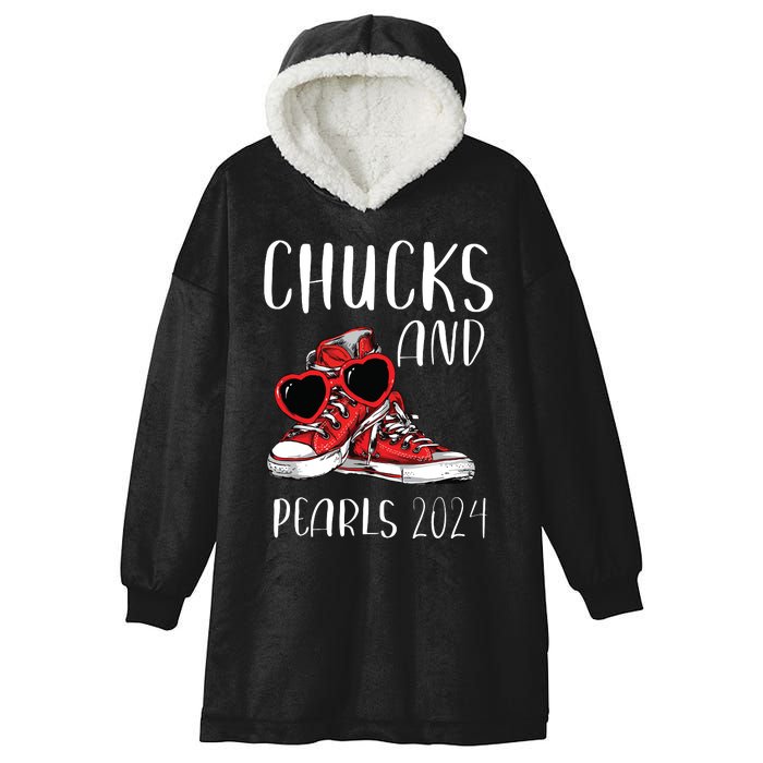 Chucks And Pearls Im With Her Kamala 2024 Hooded Wearable Blanket