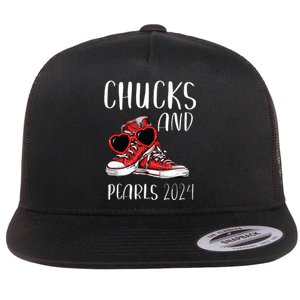 Chucks And Pearls Im With Her Kamala 2024 Flat Bill Trucker Hat