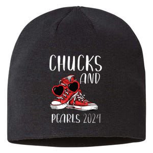 Chucks And Pearls Im With Her Kamala 2024 Sustainable Beanie