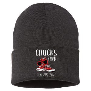 Chucks And Pearls Im With Her Kamala 2024 Sustainable Knit Beanie