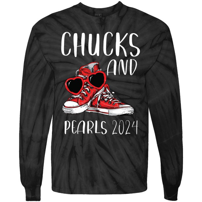 Chucks And Pearls Im With Her Kamala 2024 Tie-Dye Long Sleeve Shirt