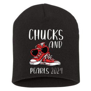 Chucks And Pearls Im With Her Kamala 2024 Short Acrylic Beanie